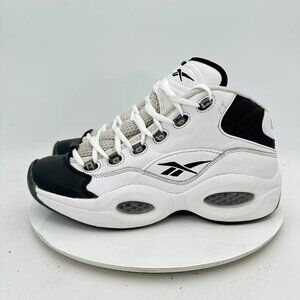 Reebok Question Mid Men Size 10.5 GX5260 Black Nubuck White Black Leather Shoes